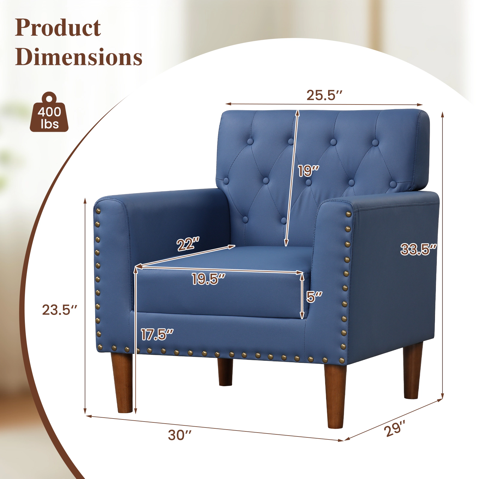 LJG Mid Century Modern Accent Chair with Button Tufted Decoration and Rivets
