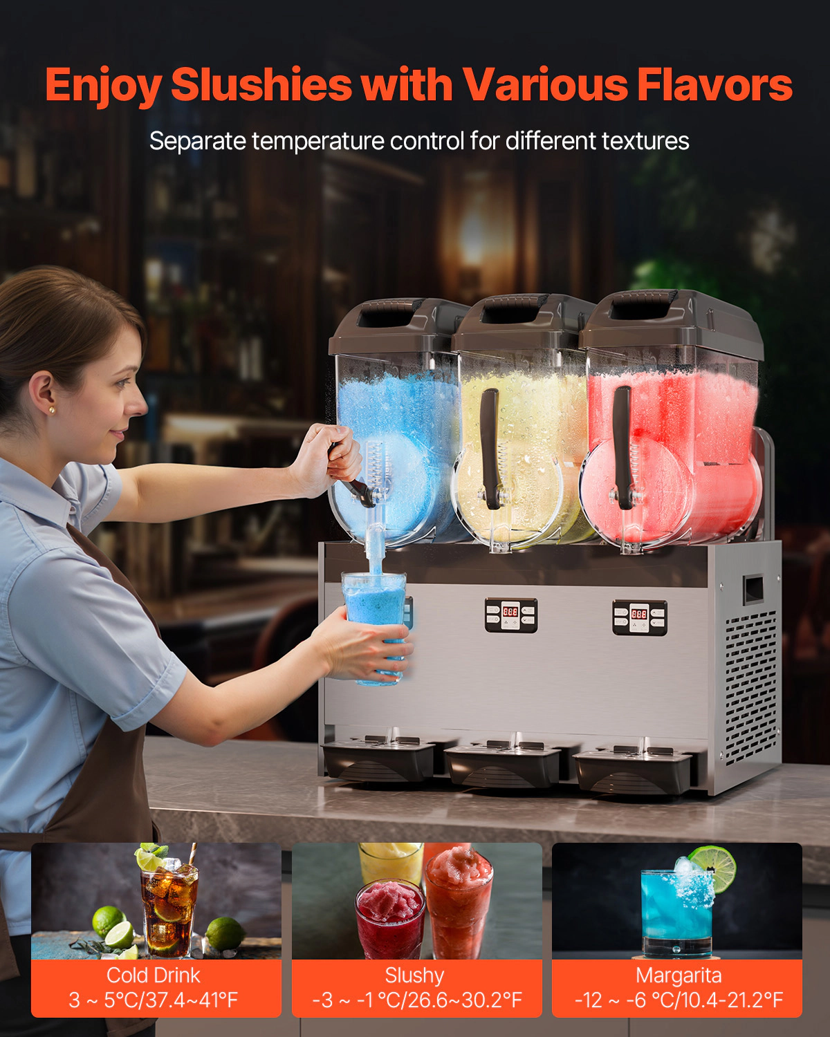HONGGE Commercial Slushy Machine, Frozen Drink Stainless Steel Margarita Smoothie Maker