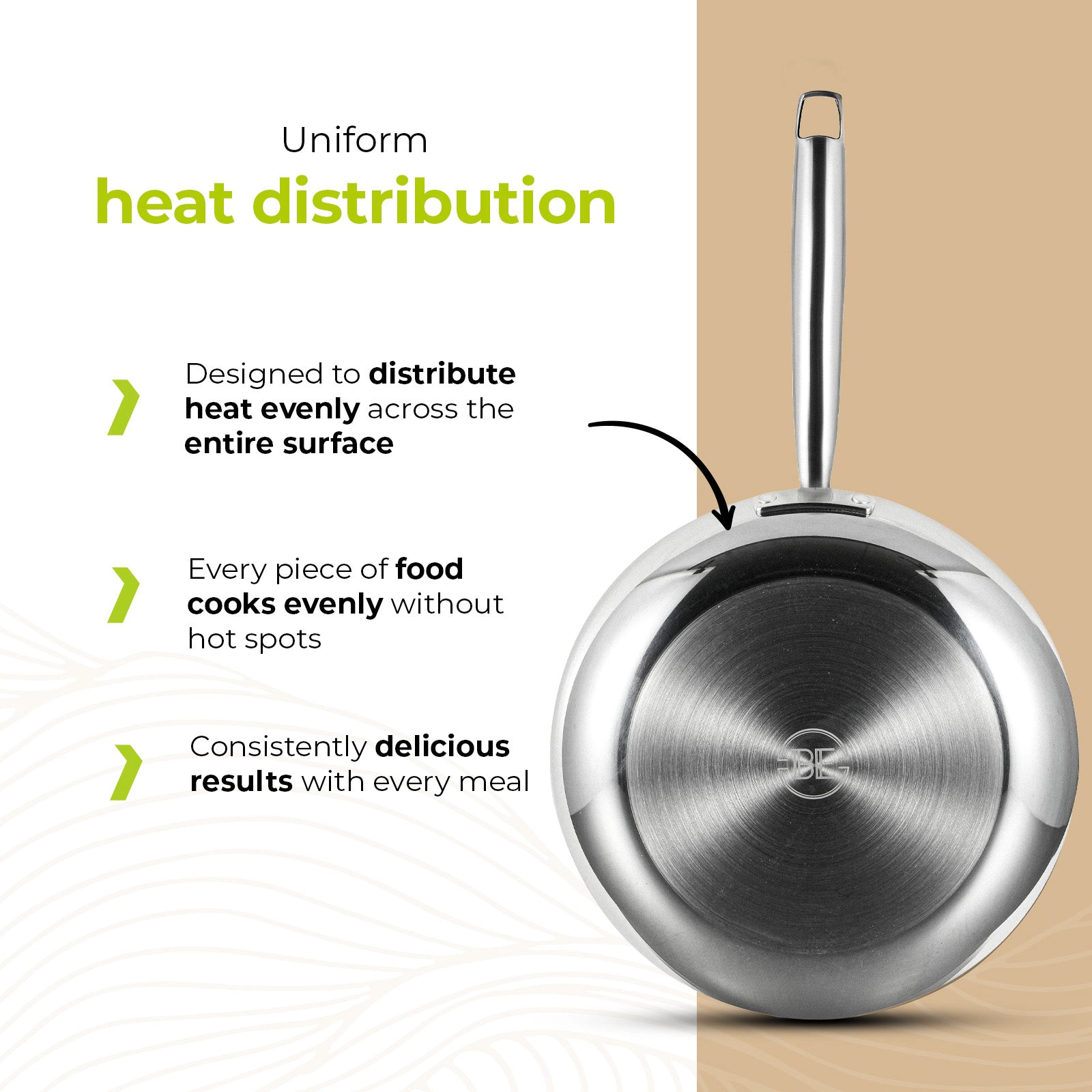 BE - LIVING Essential Series PFAS- free Tri-Ply Stainless Steel Frying Pan