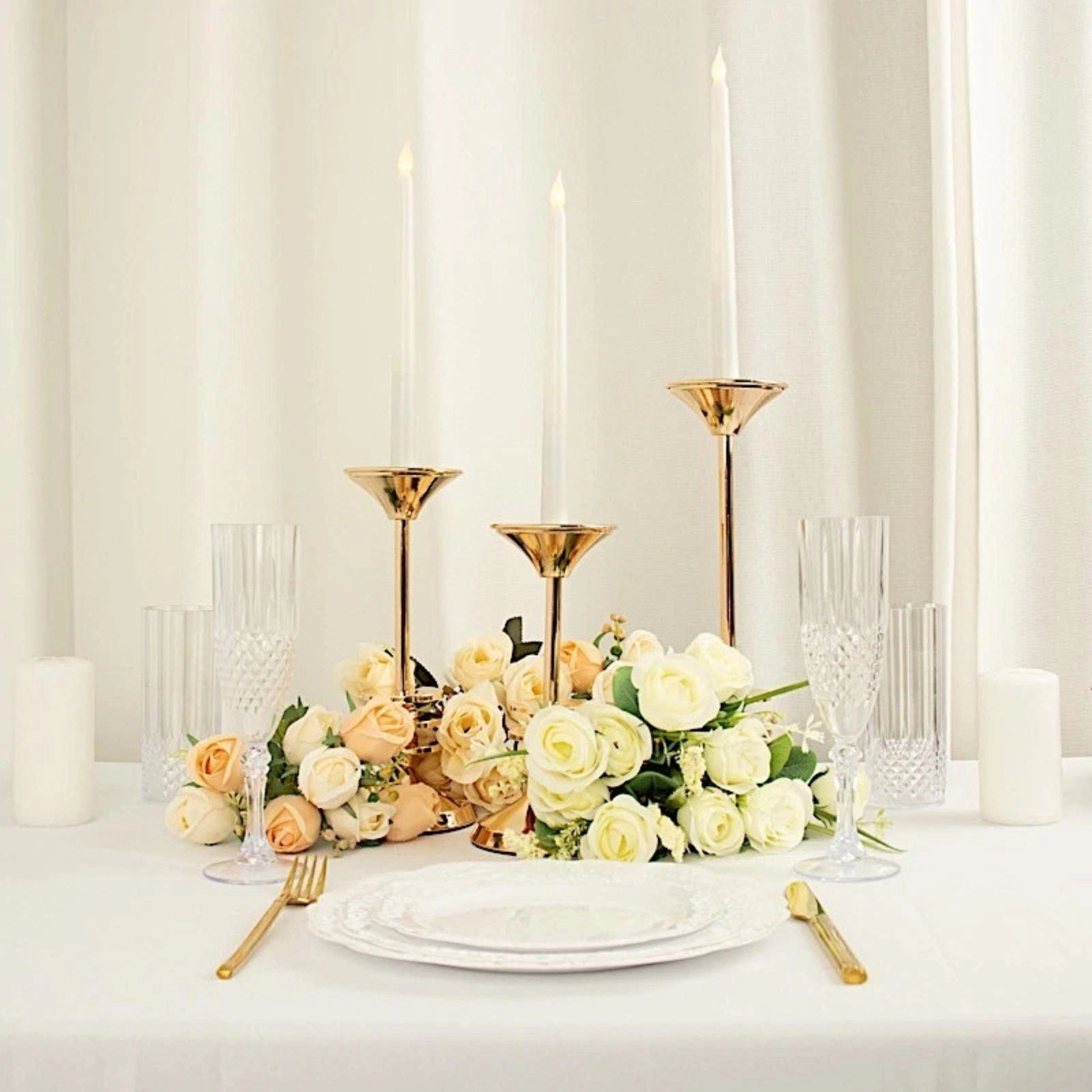 Home Collection Set of 3 3-Disk Metal Taper Candle Holders