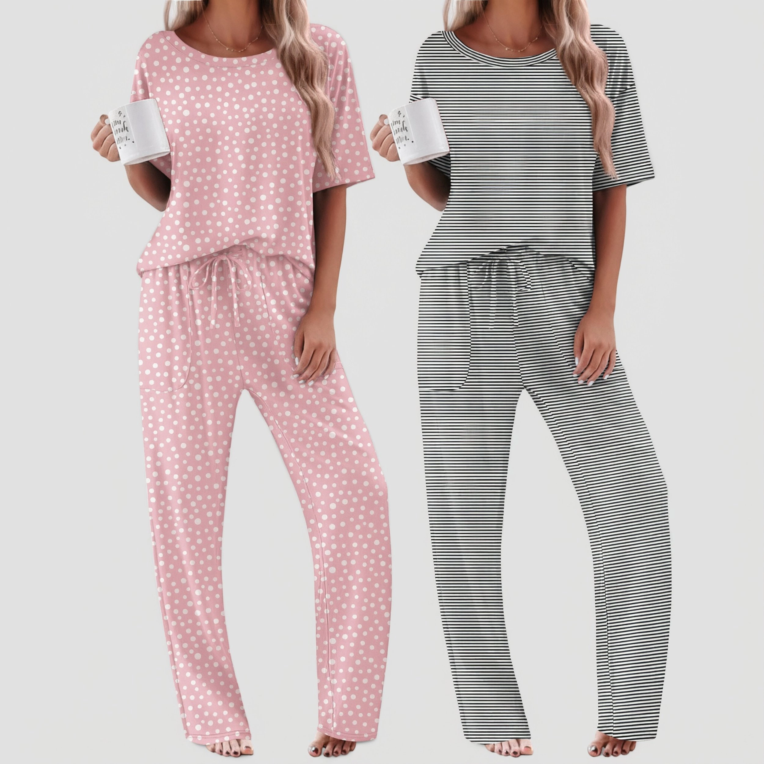 Ekouaer Pajamas for Women Cozy Loungewear Sleepwear Short Sleeve Long Pants Set Matching Pjs