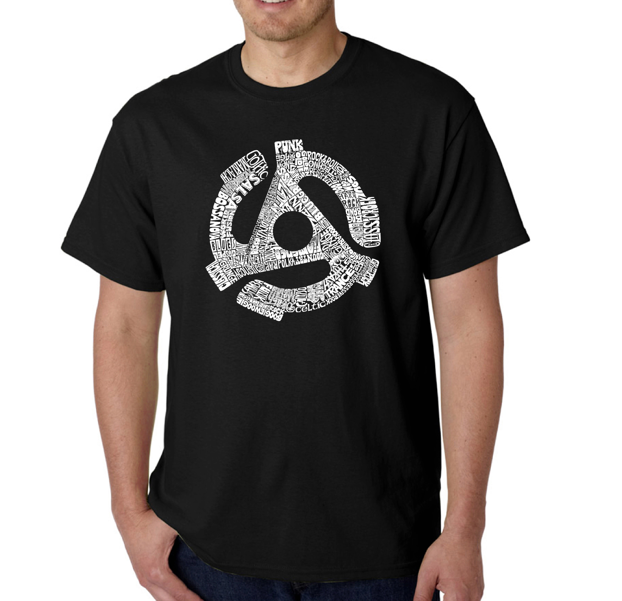 LA Pop Art Men's Word T-Shirt - 45 Record Adapter Graphic