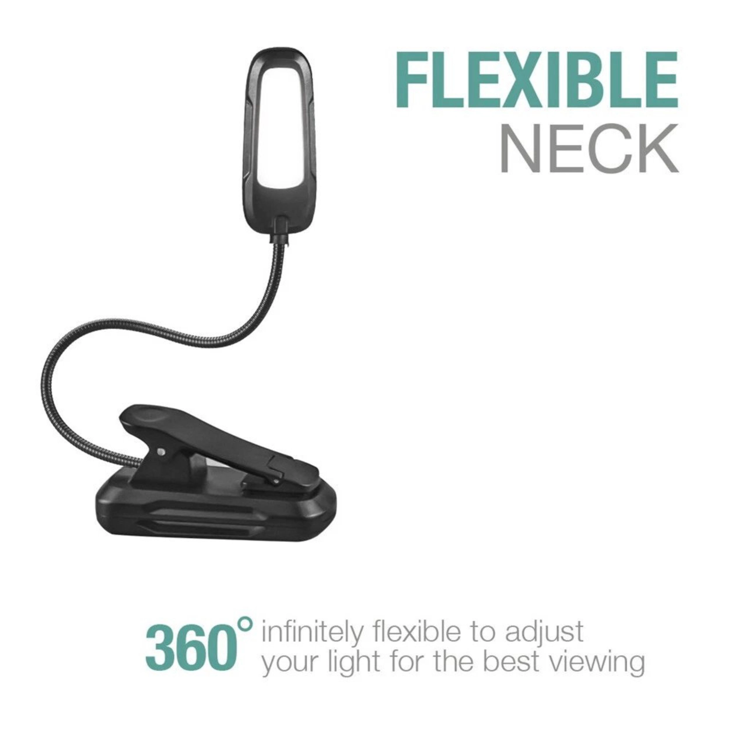 Home Collection Rechargeable LED Clip On Book Light with 3 Light Modes