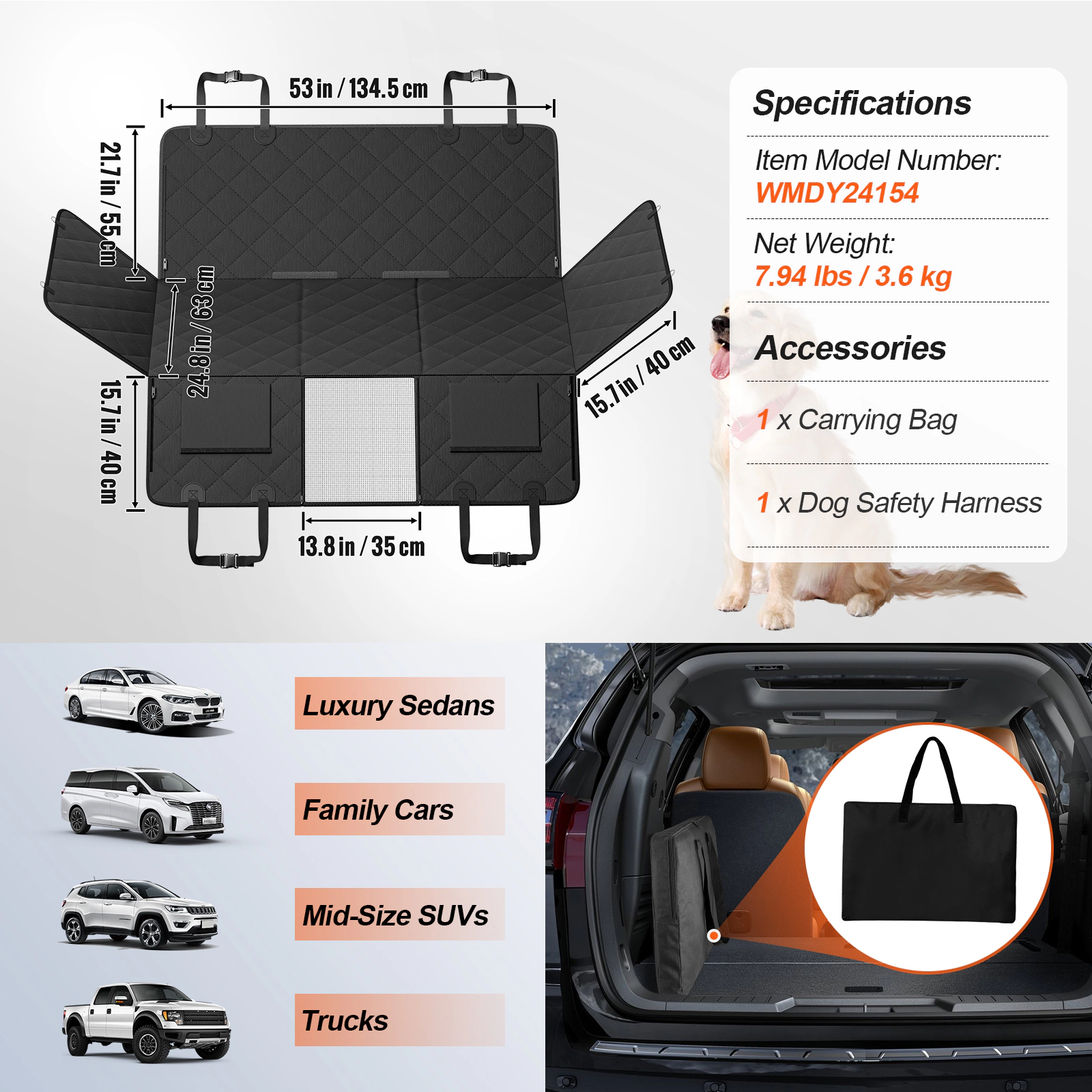 HONGGE Back Seat Extender, Dog Car Cover, Hammock for Bed