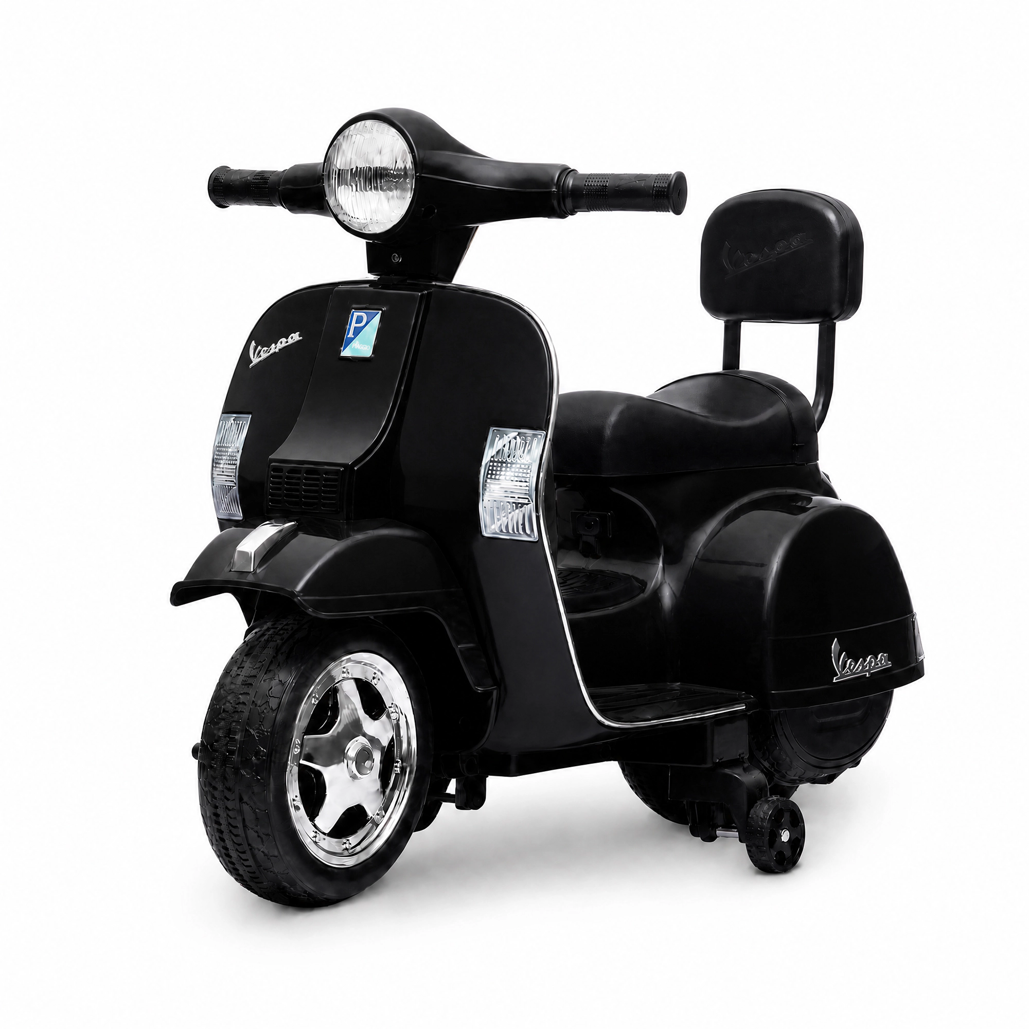 Licensed Vespa PX150 Kids Ride On Motorcycle, 6V Electric Scooter with Training Wheels & Headlight