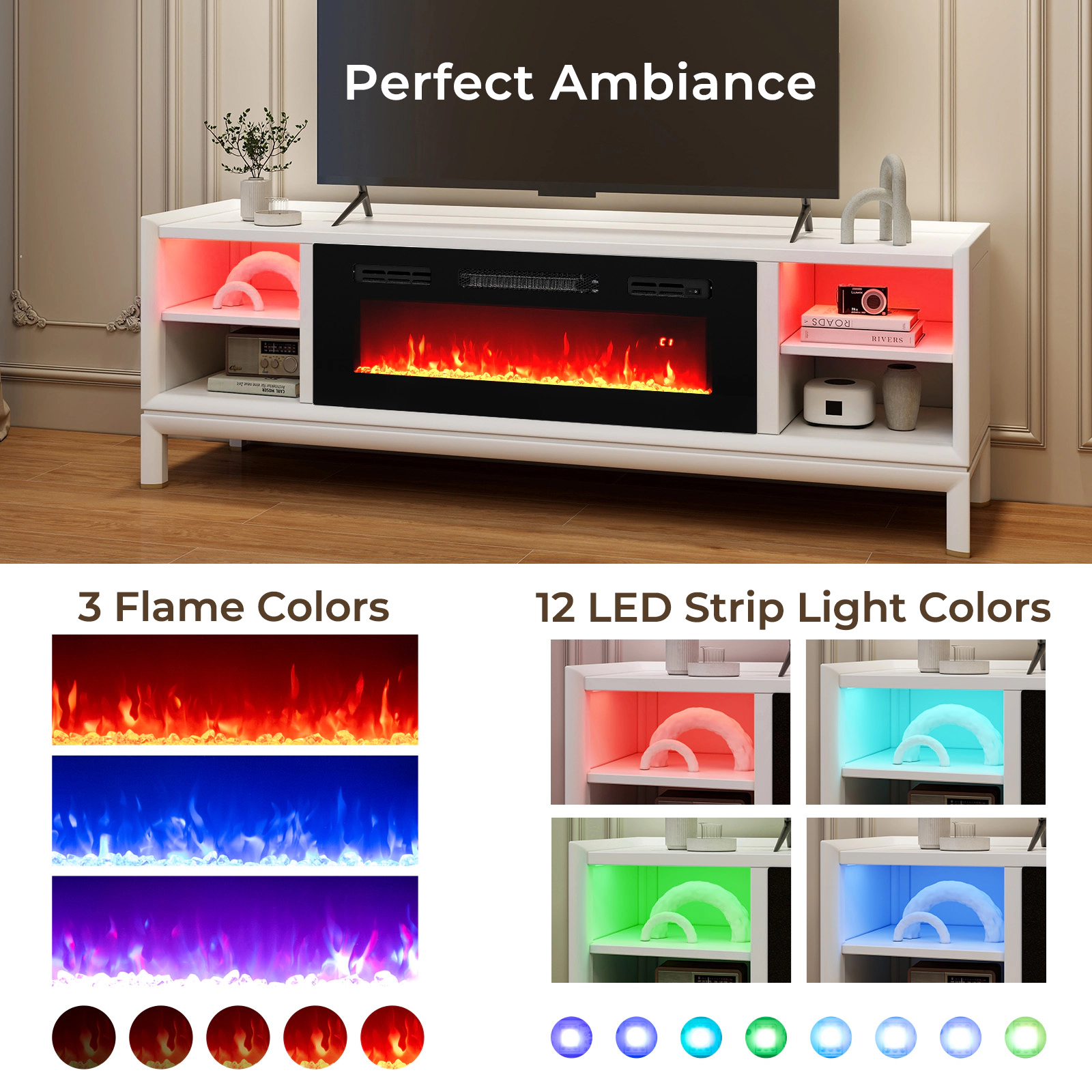 SlickBlue Electric Fireplace Insert with LED Lights and Remote
