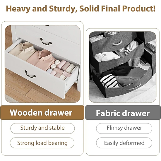 BebreezChic 6 Drawer Dresser with 3D v-Shape Front for Living Room, Nursery, Entryway White