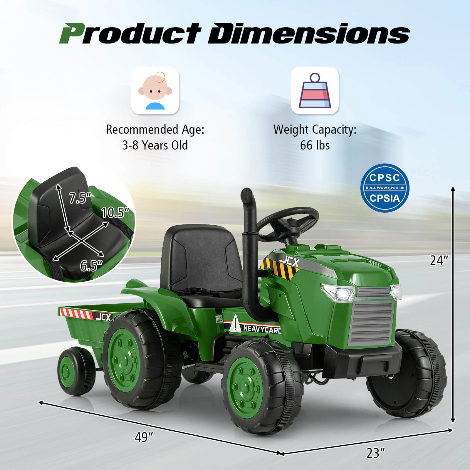 Costway 2-in-1 Electric Toy Car 12V Kids Ride On Tractor w/Trailer Remote Control Lights Pink