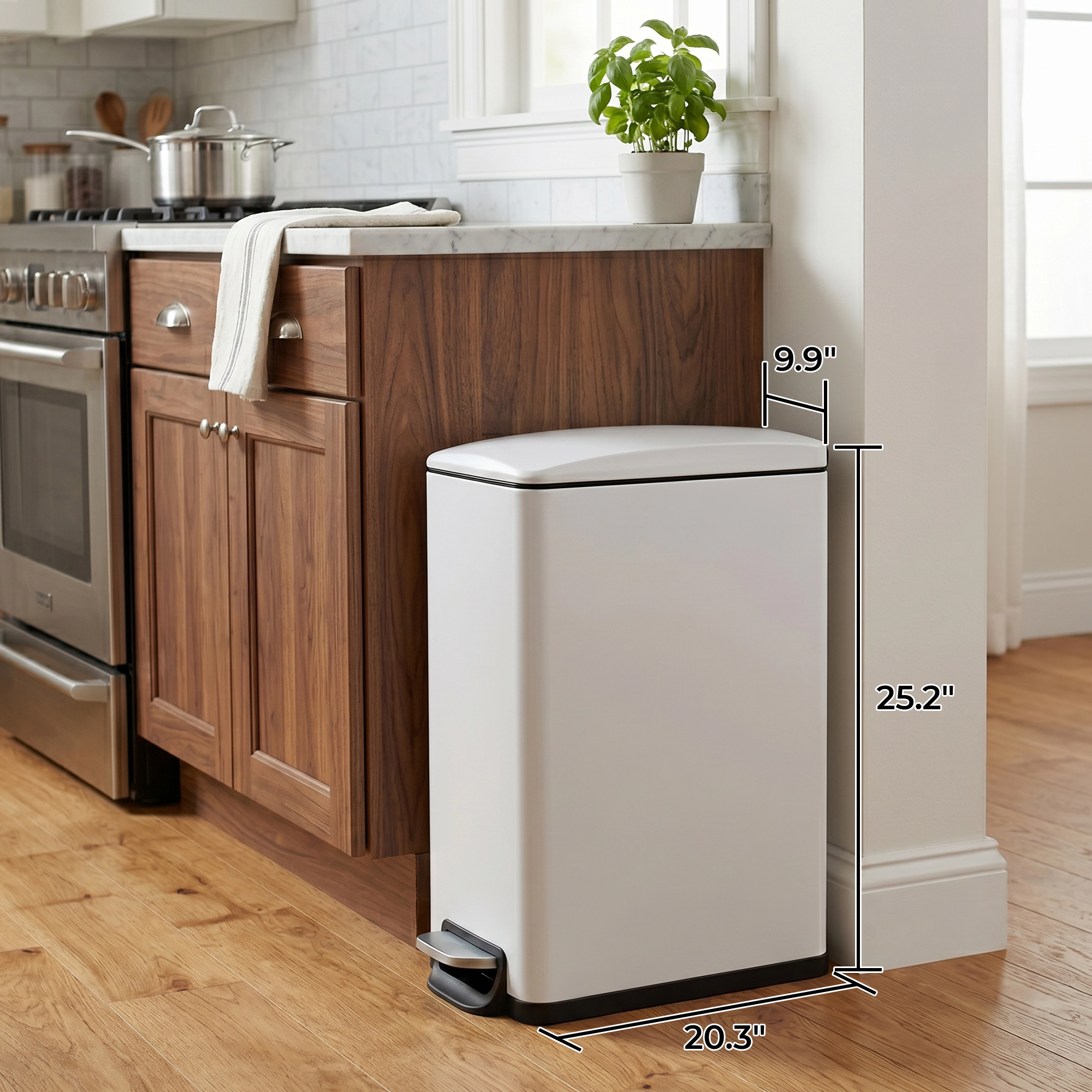 Innovaze 12.9 Gal./ 45 Liter Slim Stainless-Steel-Made Matt White Step-on Kitchen Trash Can
