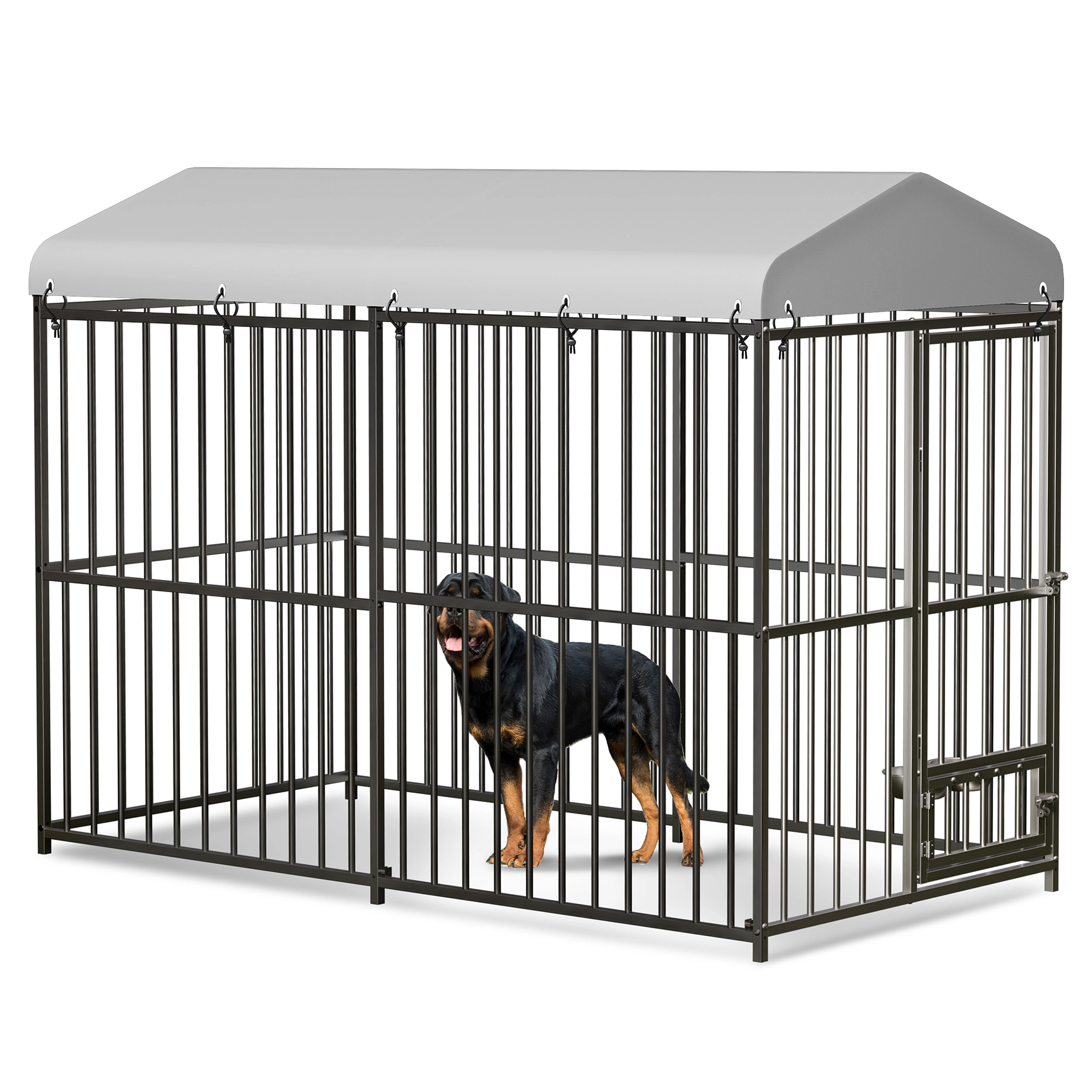 8x4x6 FT Outdoor Dog Kennel, Metal Pet Cage with Lock & Waterproof Roof for Medium Dogs