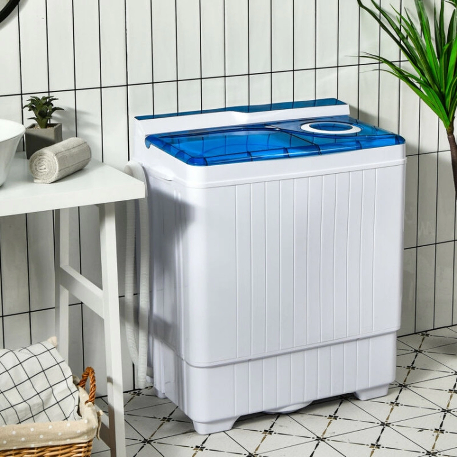 SUGIFT 26.5-in Compact Semi-automatic Portable Washing Machine with Built-in Drain Pump 26-lb Capacity Gray/Blue