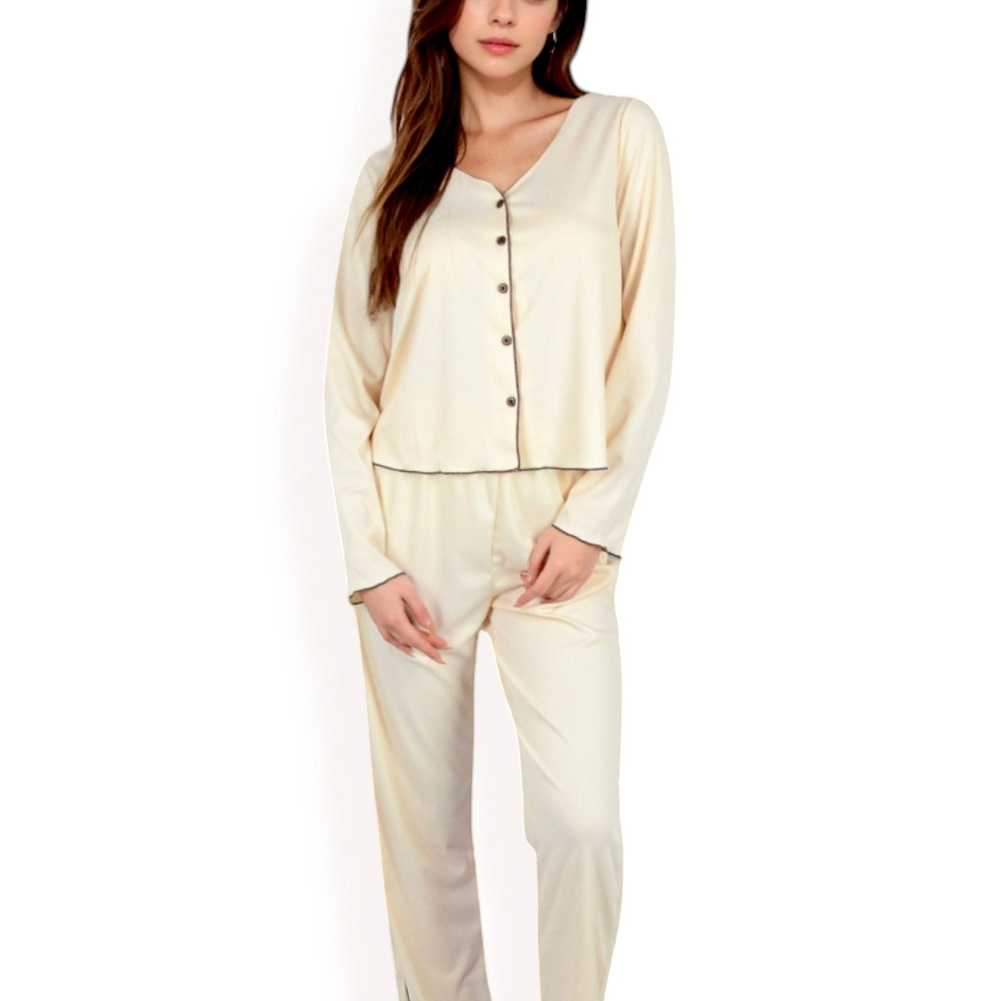 Anna-Kaci Women's Satin 2-Piece Pajama Set with Button Up Long Sleeve Top and Relaxed Fit Pants