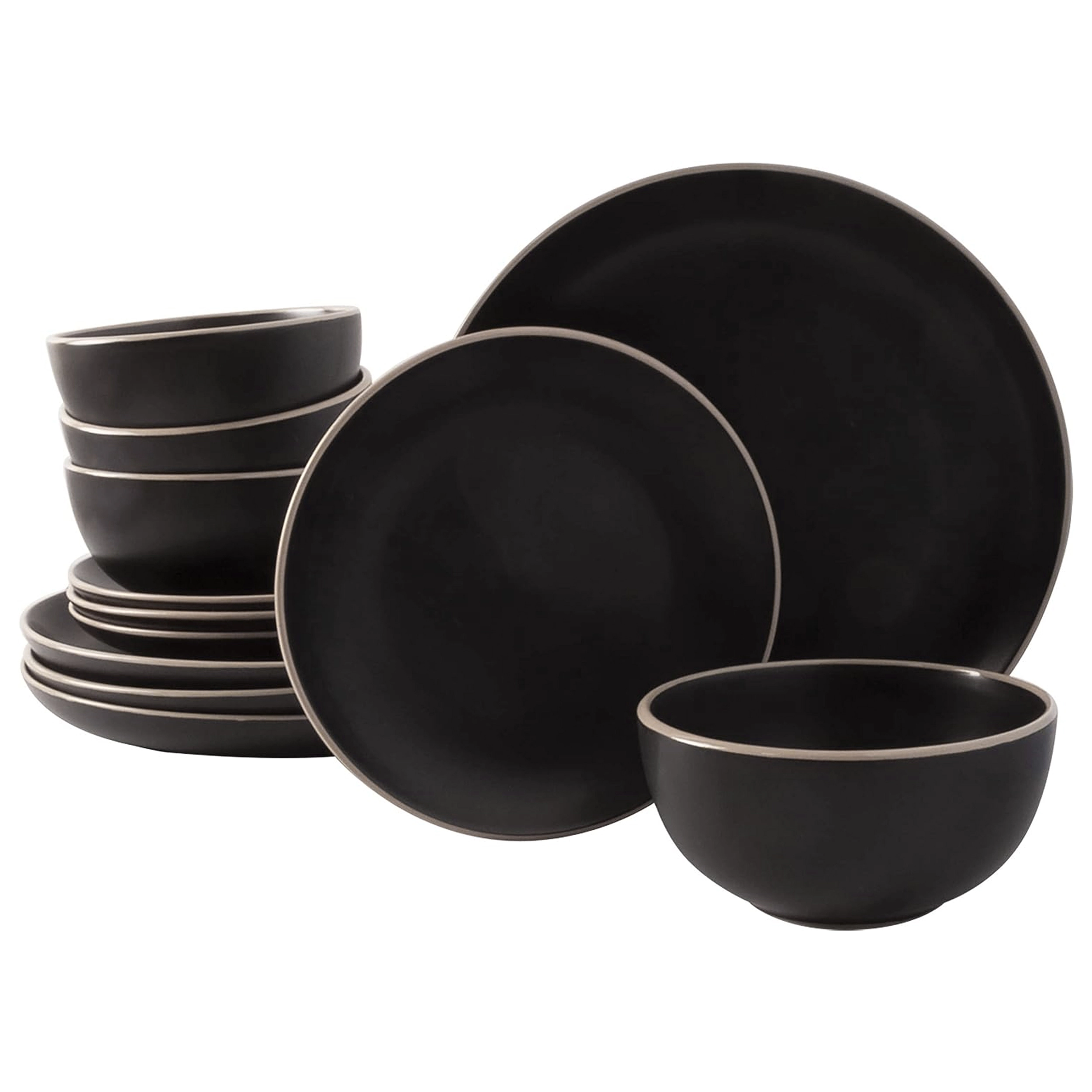 Gibson Home Rockaway 12 Piece Stoneware Dinnerware Set Black