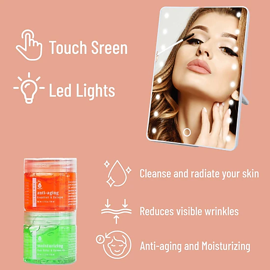 Pursonic Women's Touchscreen LED Vanity Mirror and Luxurious Gel & Mud Face Mask Set