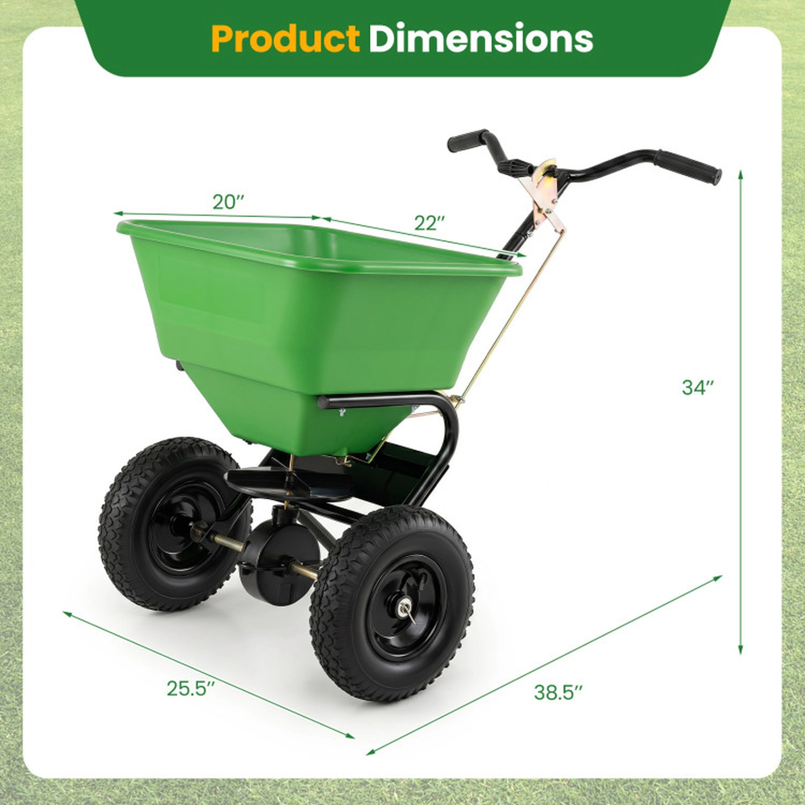 SUGIFT 66-lb Walk-Behind Broadcast Spreader for Grass Seed Fertilizer and Salt with 13-in Pneumatic Tires