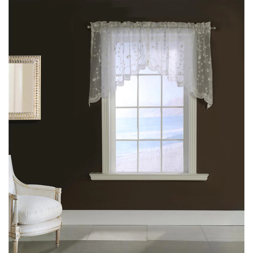 Commonwealth Habitat Grandeur Deep Scalloped Embroidery Pole Top Swag - 80x36" - White