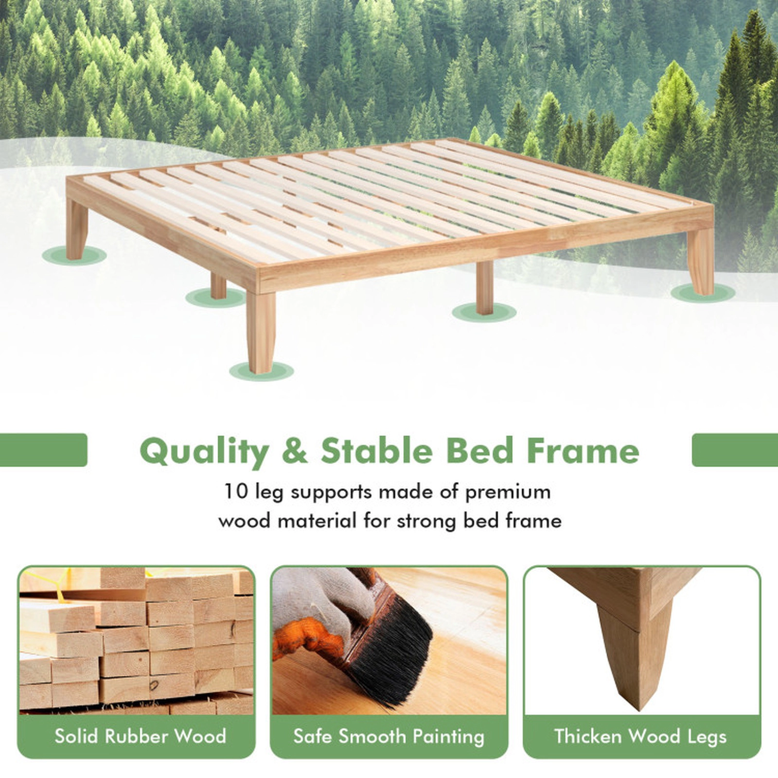SUGIFT Slat Support 14 Inch King Rubber Wood Platform Bed Frame