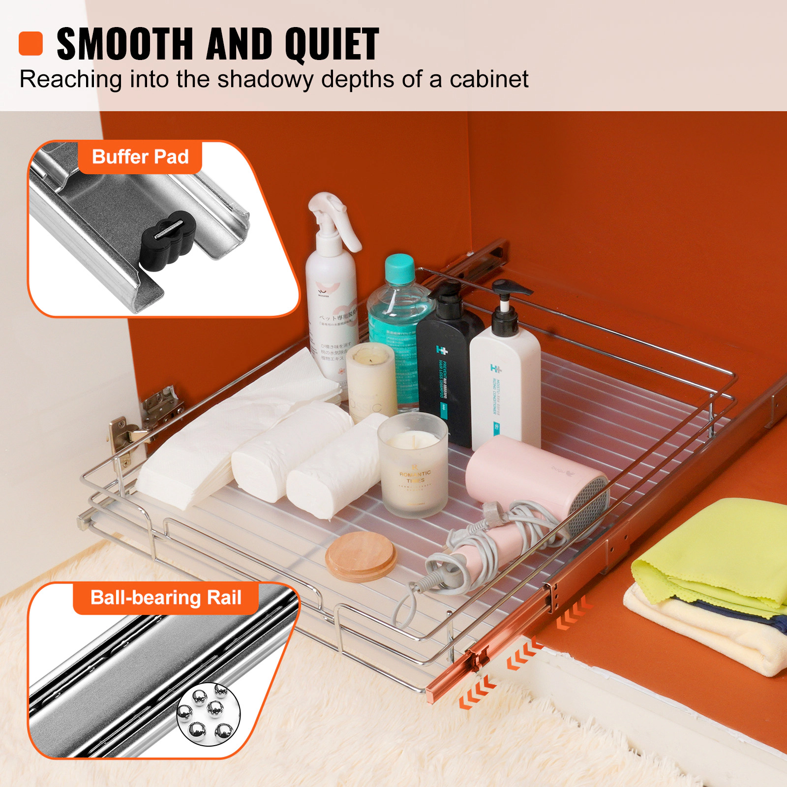 HONGGE Wx21"Dx3. 5" H Pull Out Cabinet Organizer Heavy Duty Slide Out Pantry Shelves Steel Roll Out Drawers Sliding