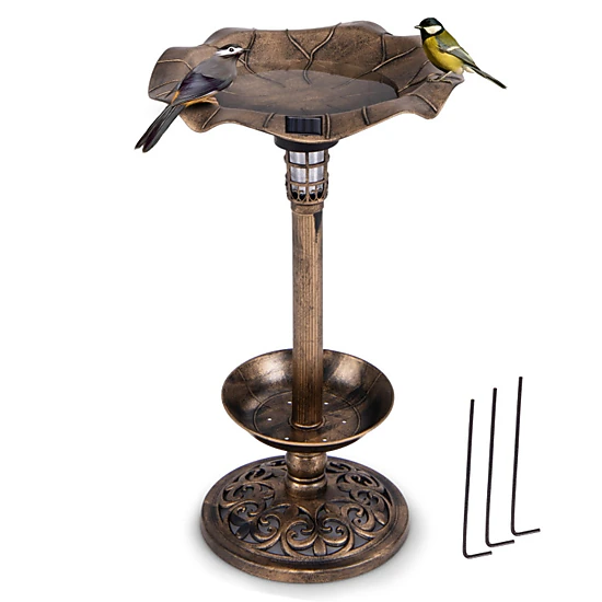 SUGIFT 30-in H Lotus Leaf Solar Bird Bath with Feeder Bowl and Planter ...