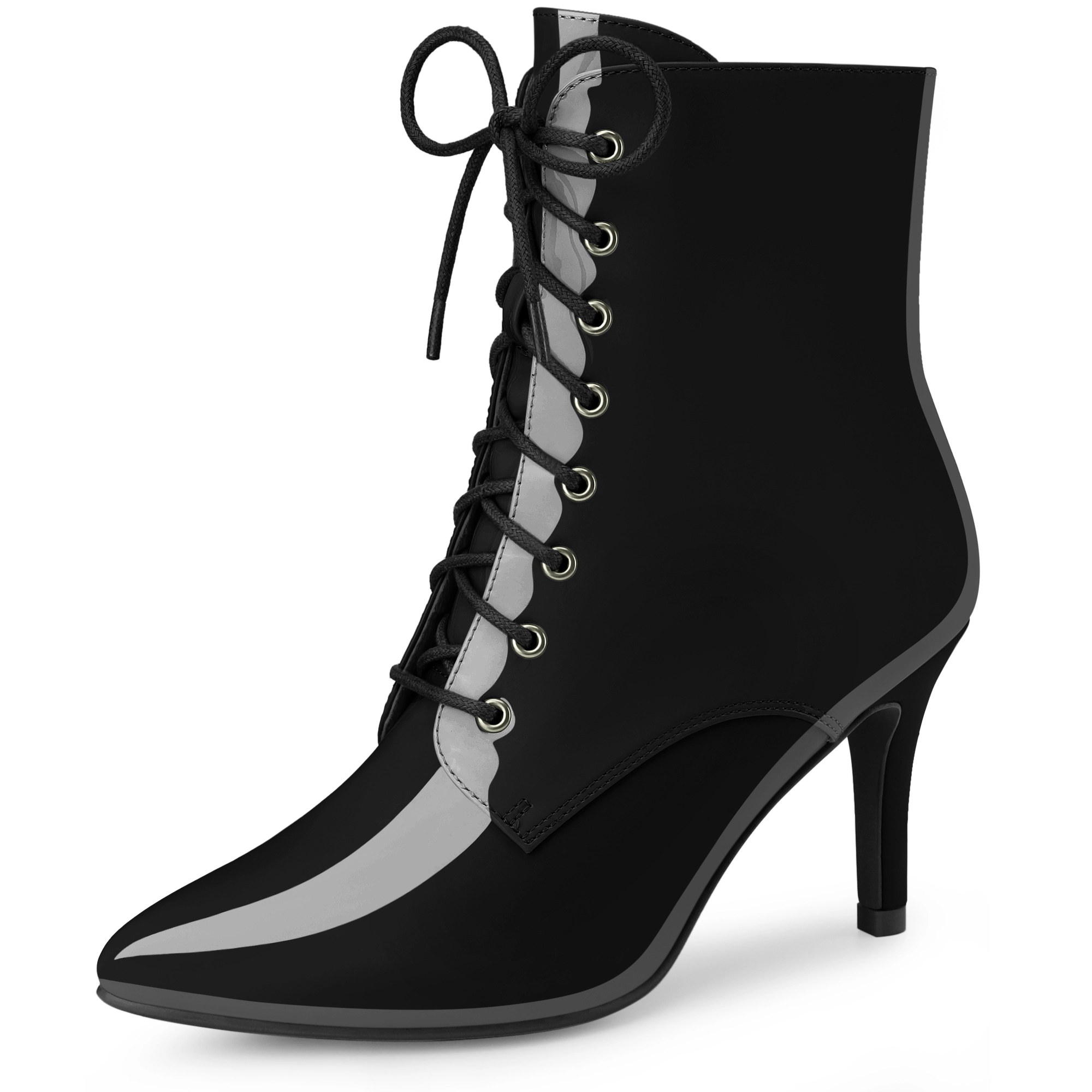 BLISSFUL STEP Women Pointed Toe Stiletto Heel Lace Up Ankle Boots