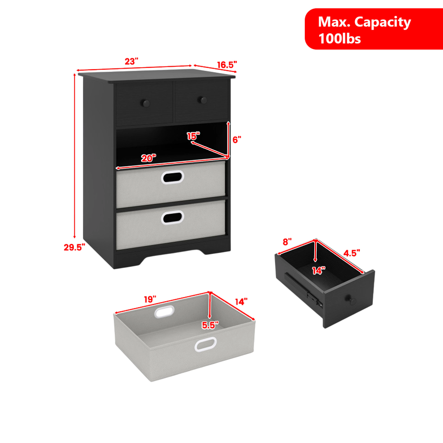 Hivvago Modern 4-Drawer Chest with Open Storage Shelves