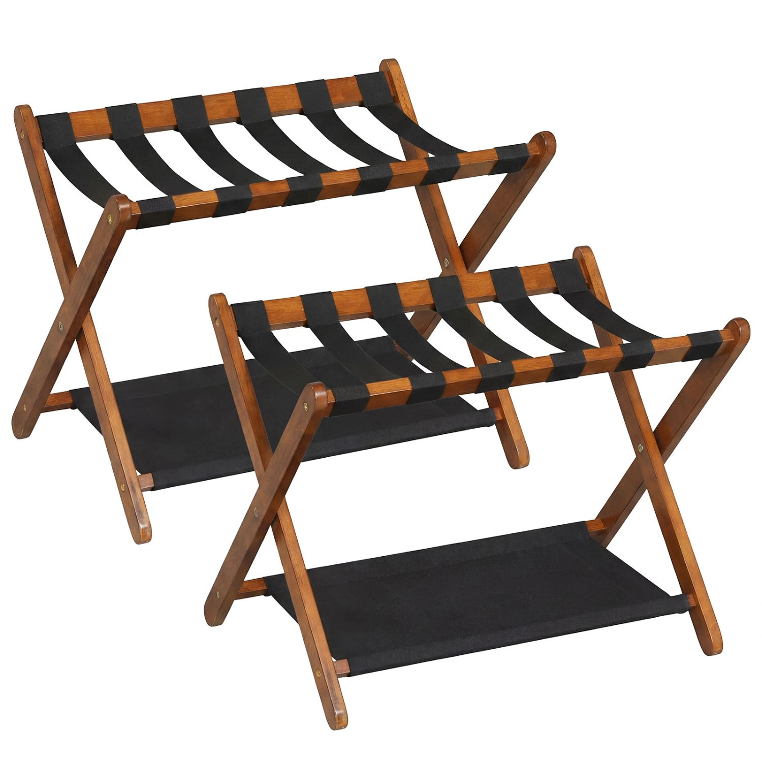 SlickBlue Wooden Folding Luggage Stand with 2-Tier Storage Shelf