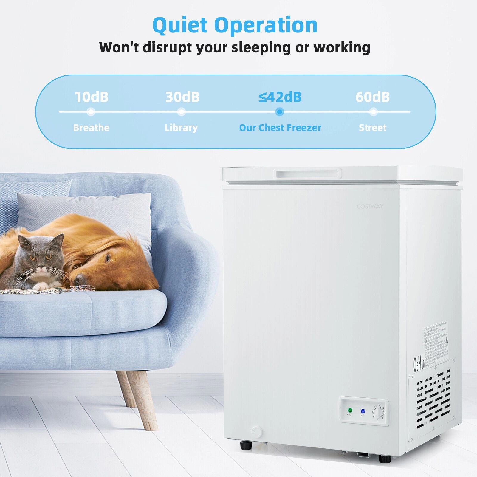 Slickblue Compact Chest Freezer with 7-Setting Control, White