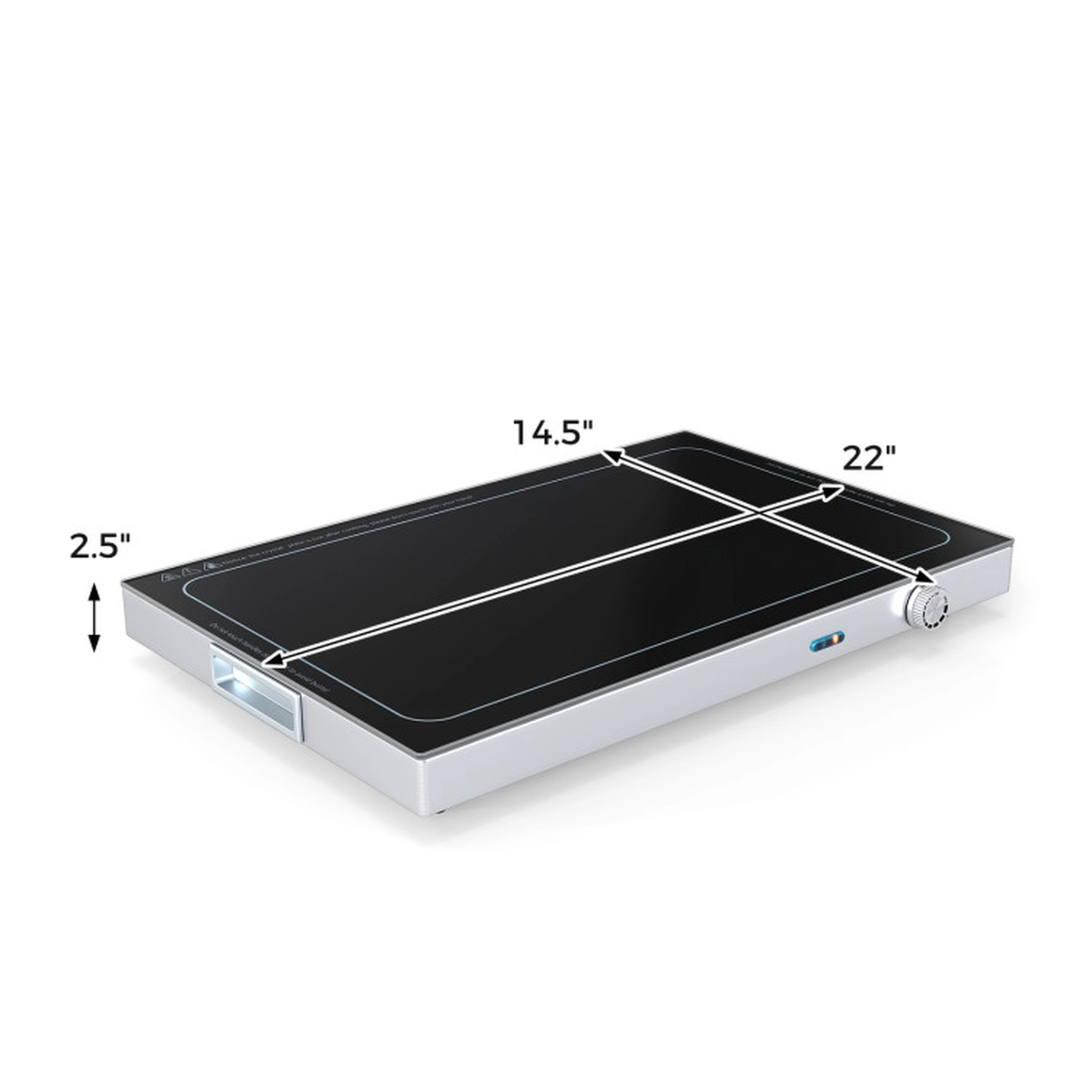 SUGIFT 300W Electric Warming Tray, 20 x 12 in Tempered Glass Surface, Adjustable Thermostat, Built-In Handles