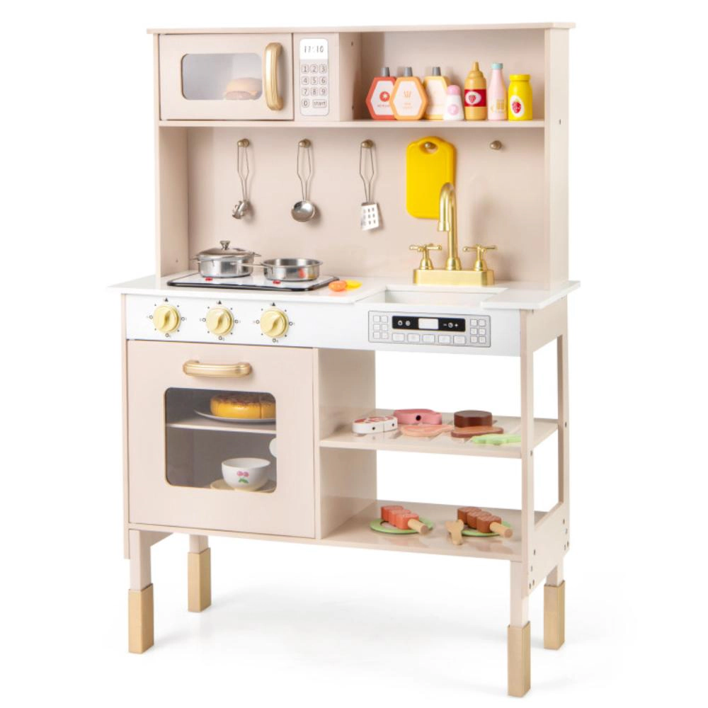 Hivvago Play Kitchen Height Adjustable With Microwave And Lights And Sounds-Pink