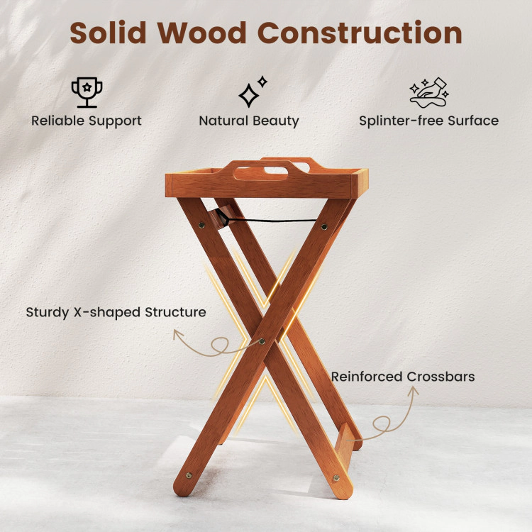 Hivvago Outdoor Wood Tray Table Portable Side End Table With Folding Frame