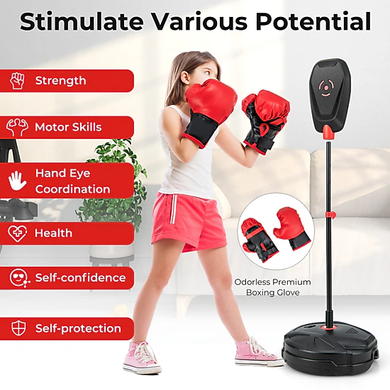 SUGIFT Height-Adjustable Inflation-Free Freestanding Kids Punching Bag Boxing Set with Gloves and Glove Hanger