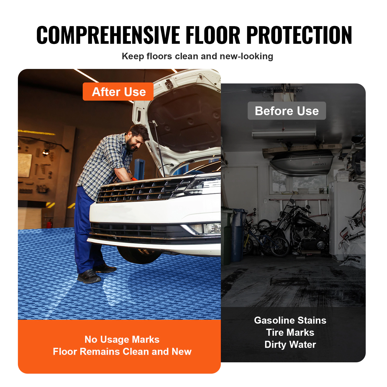 HONGGE Garage Tiles Interlocking 12 x 12 x 0.53 inch Garage Floor Covering Tiles Non-Slip Double-Sided Texture Garage