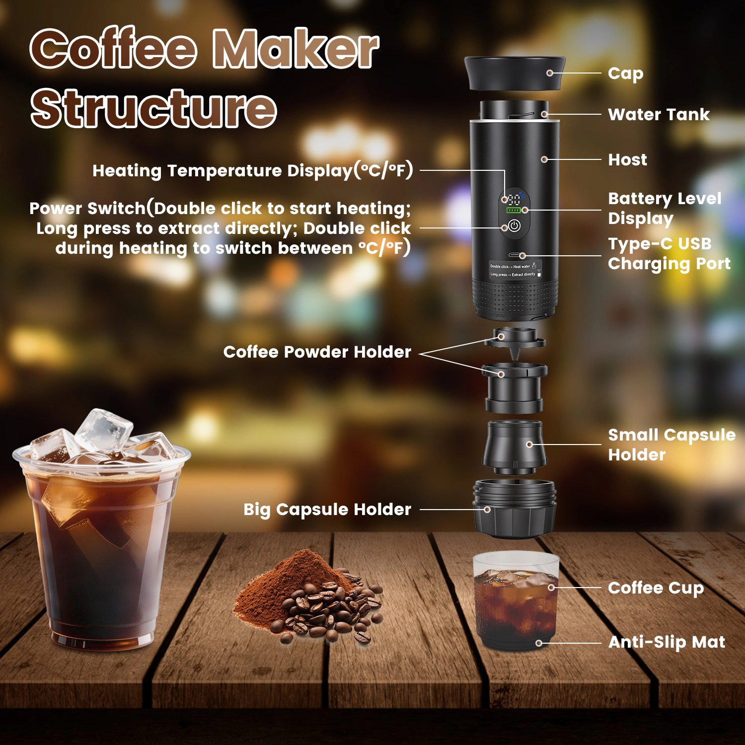 GBruno 3-in-1 Self-Heating Portable Espresso Machine