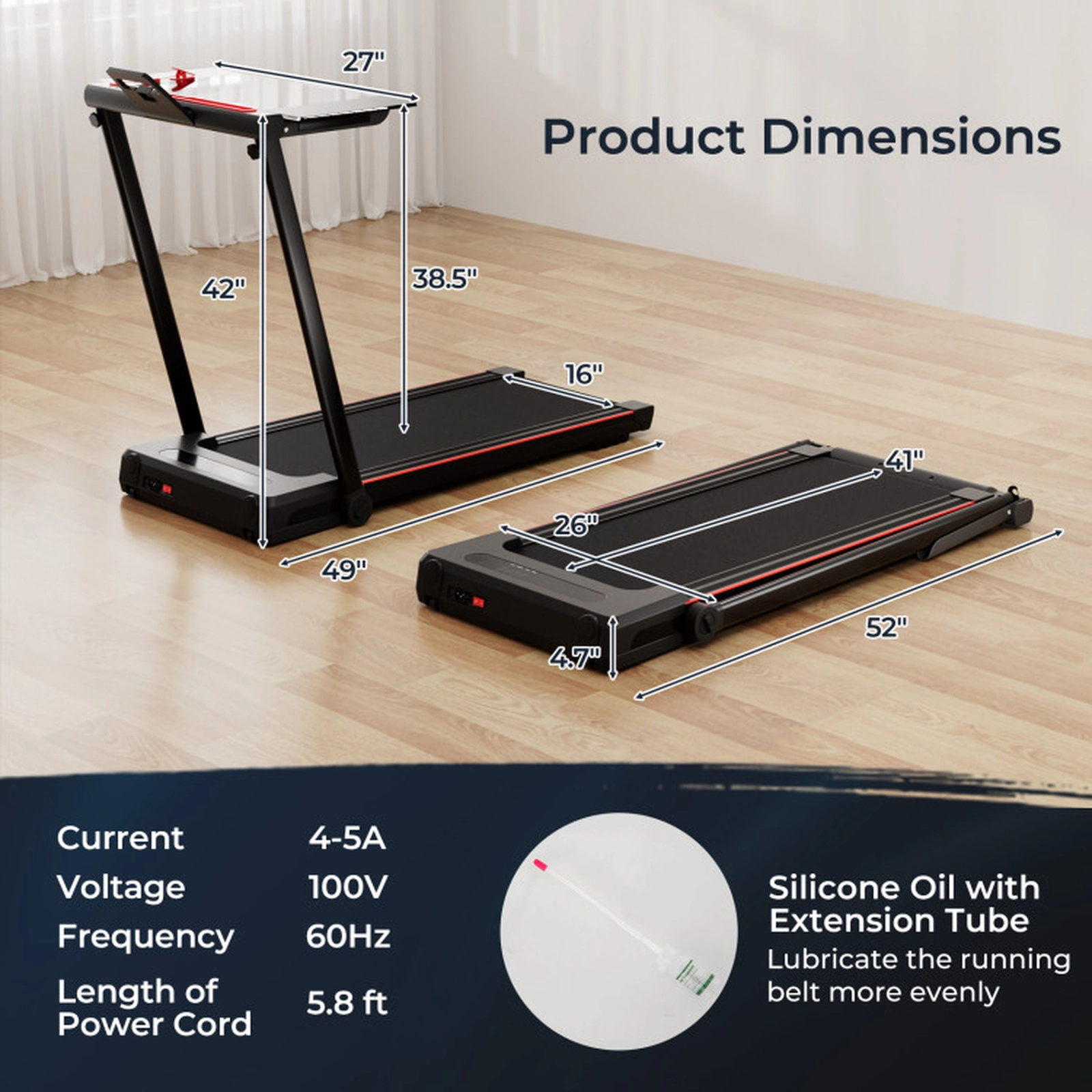 SUGIFT 3-in-1 2.5-HP 220-lb Capacity Folding Treadmill with Removable Acrylic Desk LCD Display and Remote