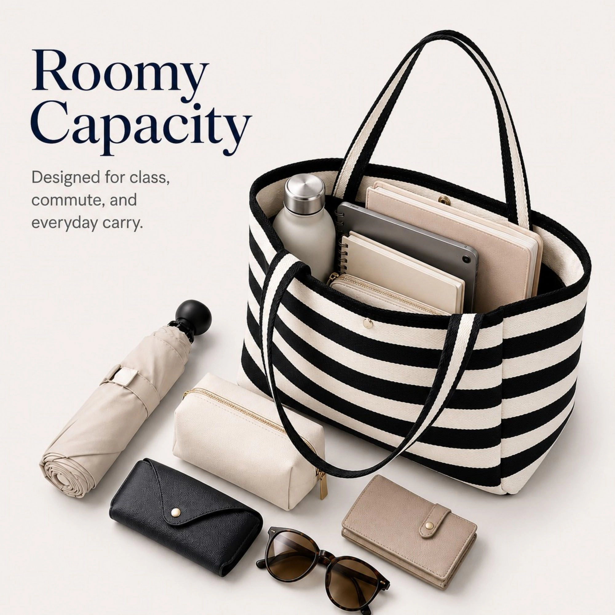 Alilang Women's Striped Tote Bag with Large Capacity Soft Shoulder Carry Design