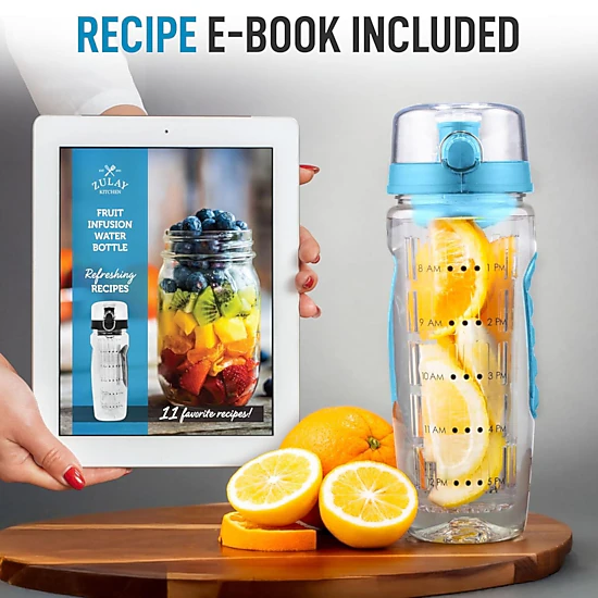 Zulay Kitchen Fruit Infuser Water Bottle - 34oz - Leakproof With Full-Length Infusion Rod