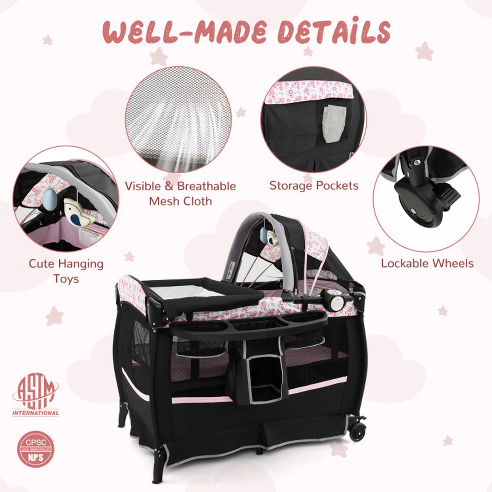 SUGIFT 4 1 Portable Pack and Play Baby Nursery Center with Bassinet