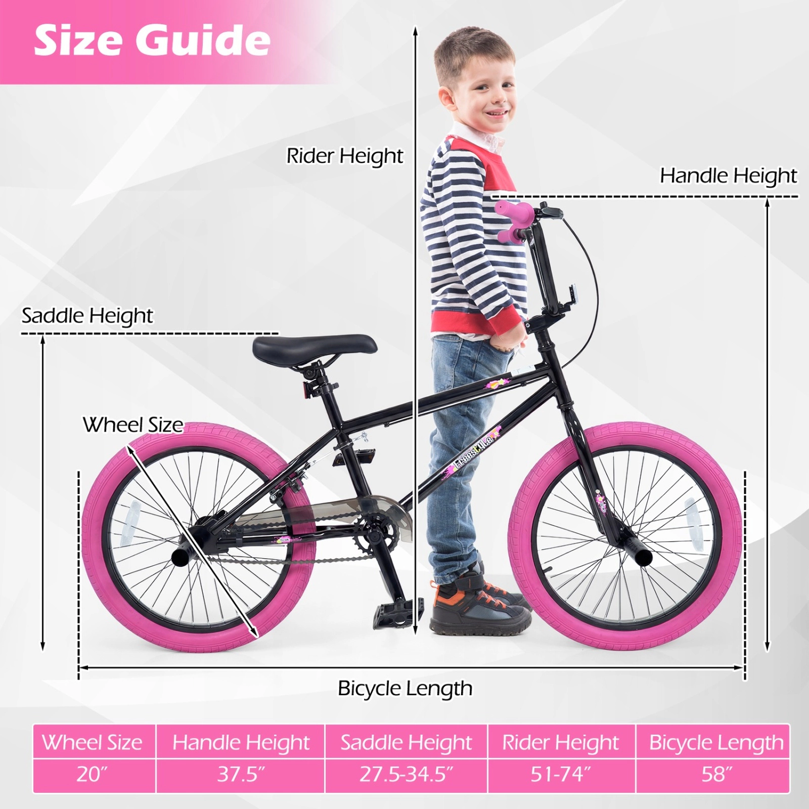 SUGIFT 270 Degree Steering Trick Bicycle with 20-In Wheels and Adjustable Seat 110-lb Capacity Ages 8+ Pink