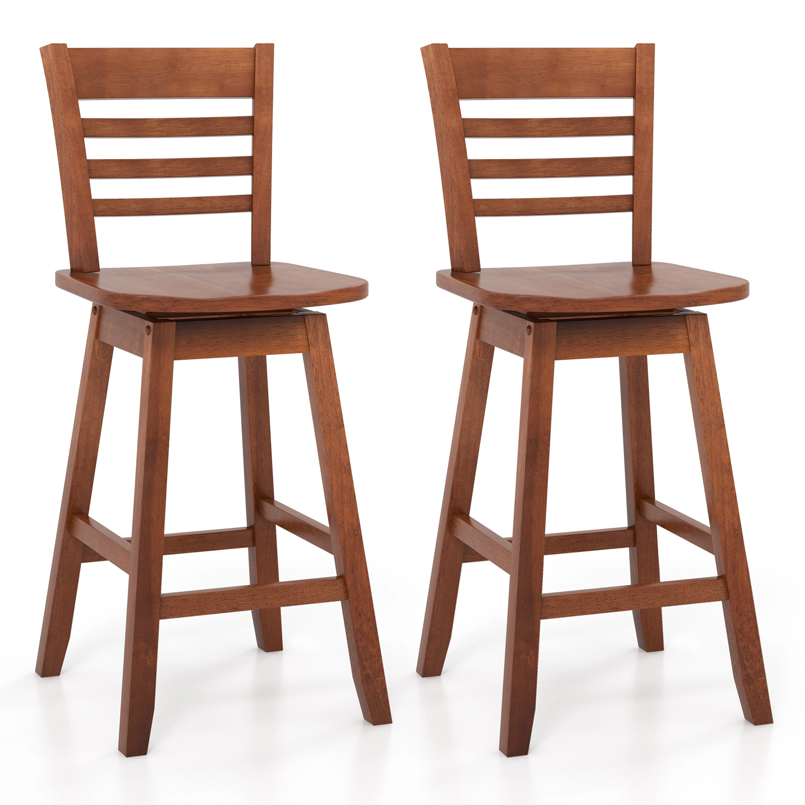 Glintex 2-Piece 24.5-Inch Swivel Counter Stool Set with Reclined Hollow Back, Walnut