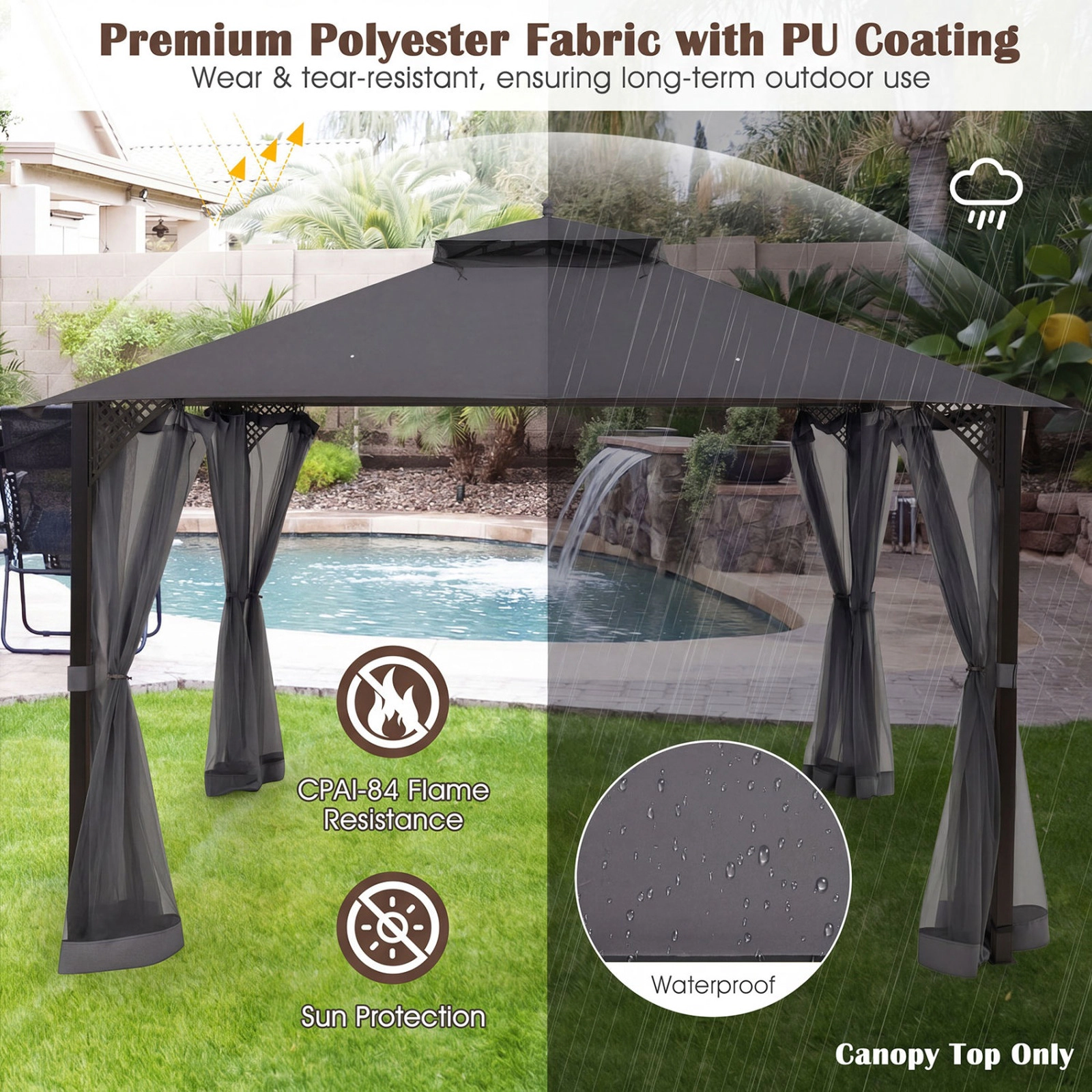 SUGIFT Gray Air Vent and Drainage Holes 12 x 10 ft Gazebo Replacement Canopy Top