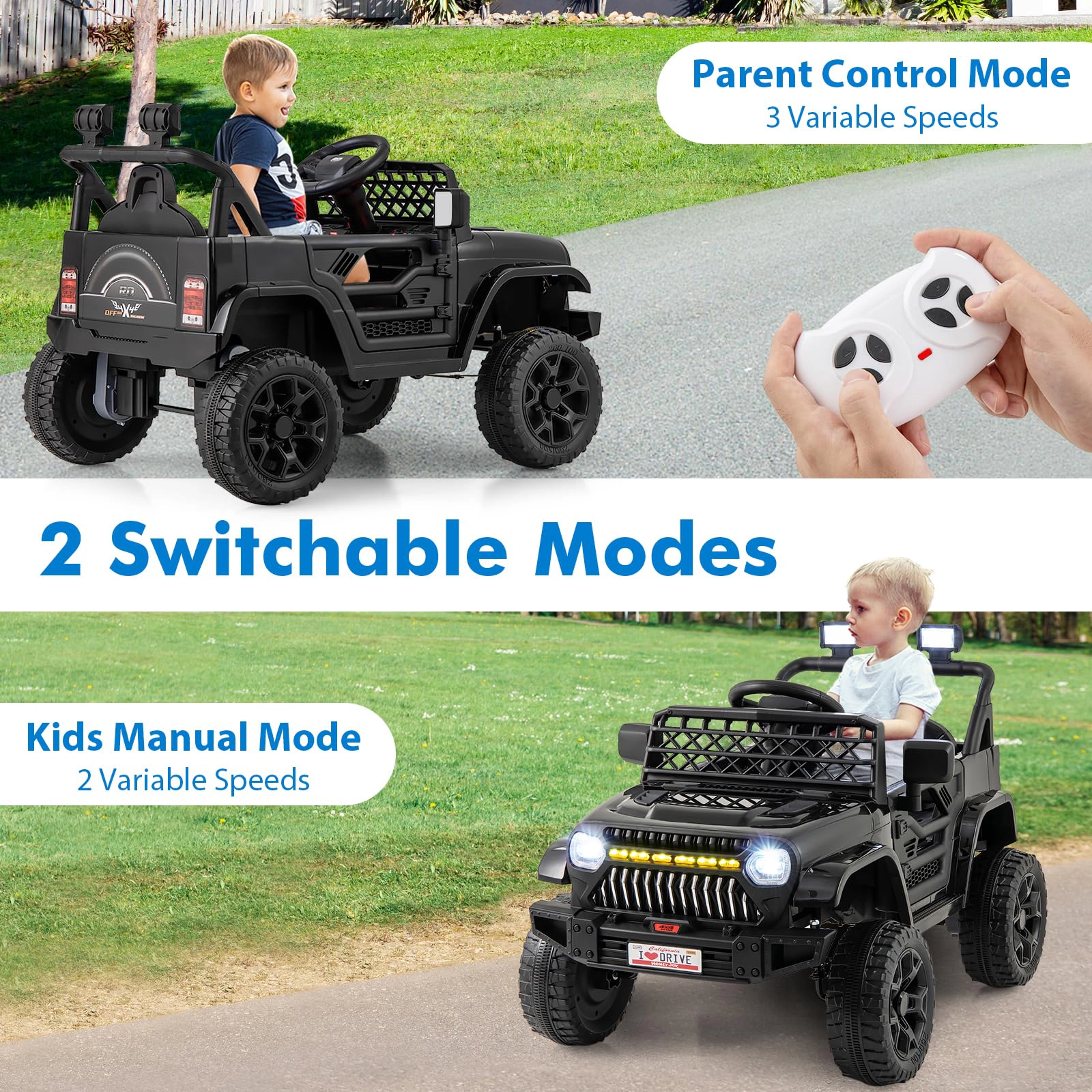 Glintex 12V Kids Ride-On Truck with Dual-Motor Drive and Light Controls