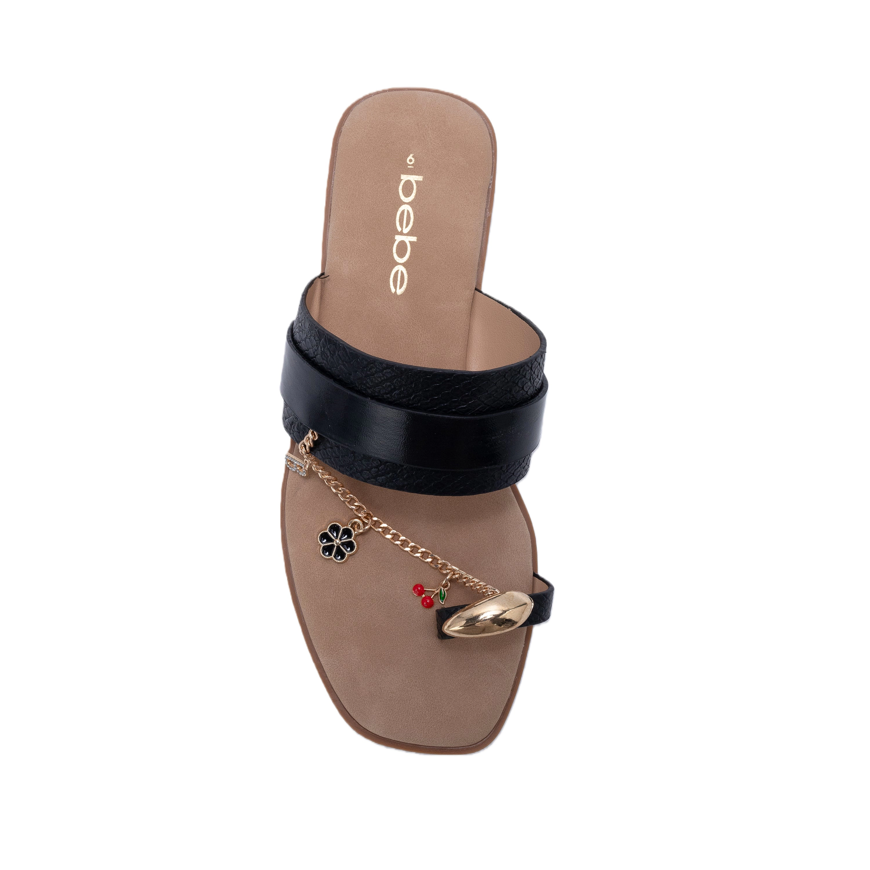 bebe Women's Thong Sandals with Chain Charm Detail Slip On Flats