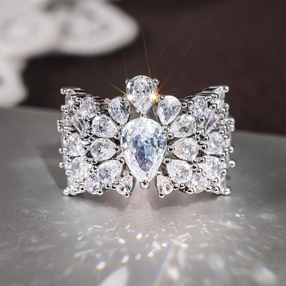 Wardrobe Whimsy Pear‑Cut Cubic Zirconia Multi‑Layer Wide Statement Cocktail Ring
