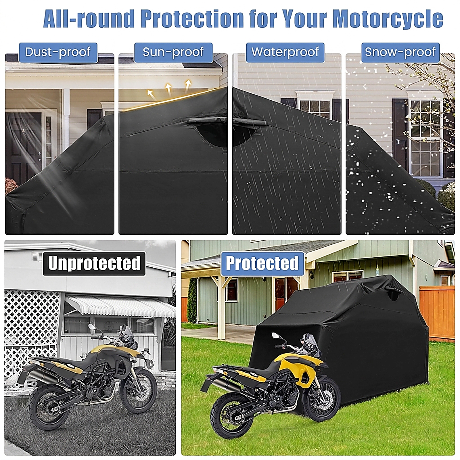 SUGIFT 11.2-ft by 6.3-ft Waterproof 600D Oxford Motorcycle Shelter Storage Tent with Roll-Up Mesh Window