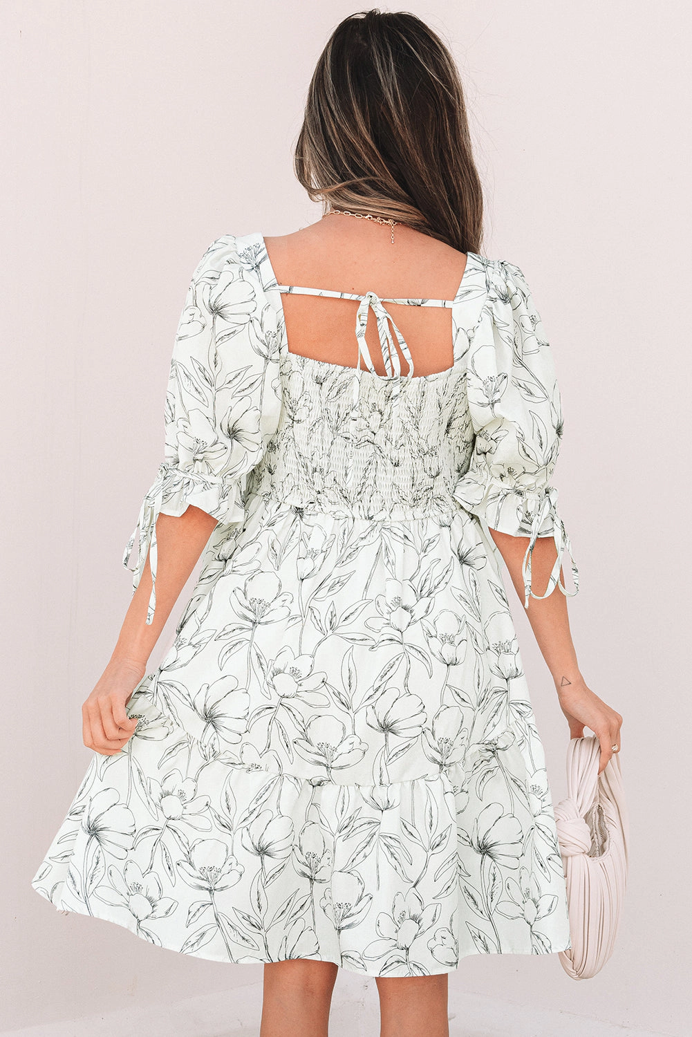 Threaded Pear Women's Ariya Floral Shirred Back Puff Sleeve Dress
