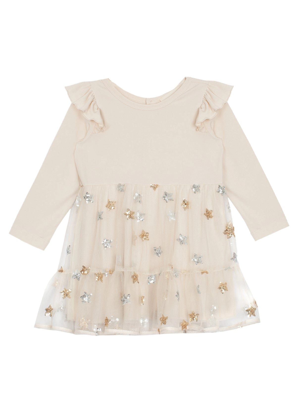 Isobella and Chloe Nutcracker Rib Knit Embroidered Tulle Dress, Creme