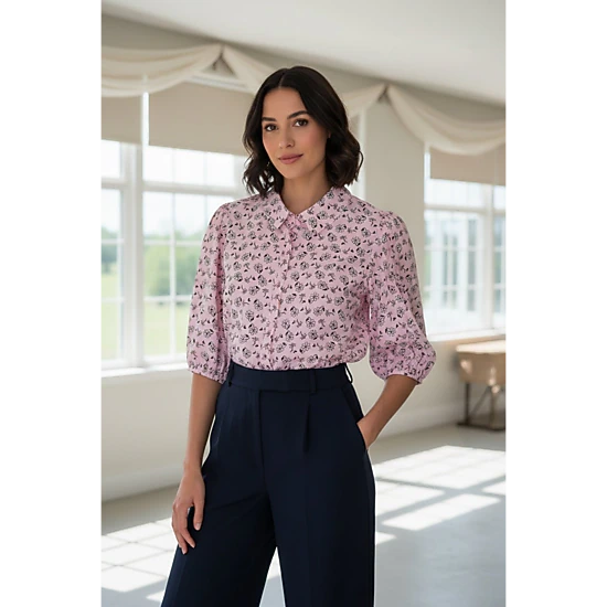 DressAtR Women's Puff Sleeve Collar Three Fourth Sleeve Blouse