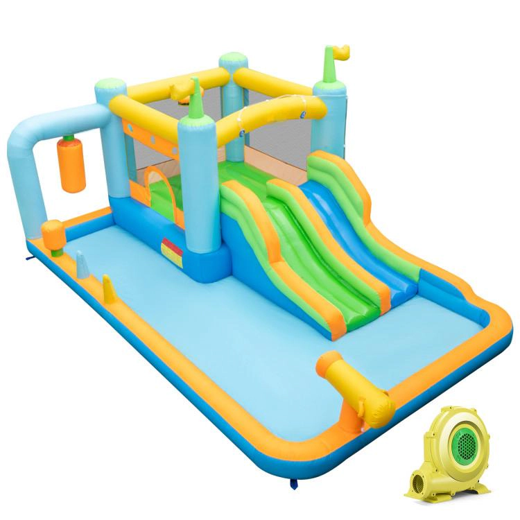 SUGIFT Dual Slides Bouncing Mat and 735W Blower for Ages 3-10 Kids Inflatable Water Slide