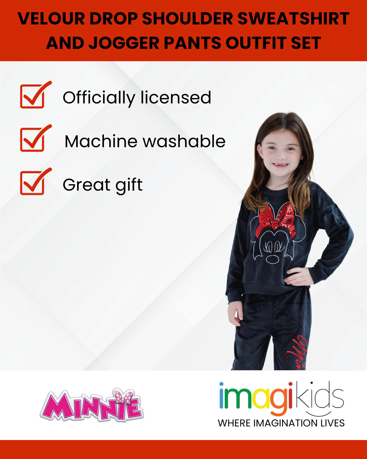Disney Minnie Mouse Girls' 2-Piece Velour Sweatshirt and Pants Set