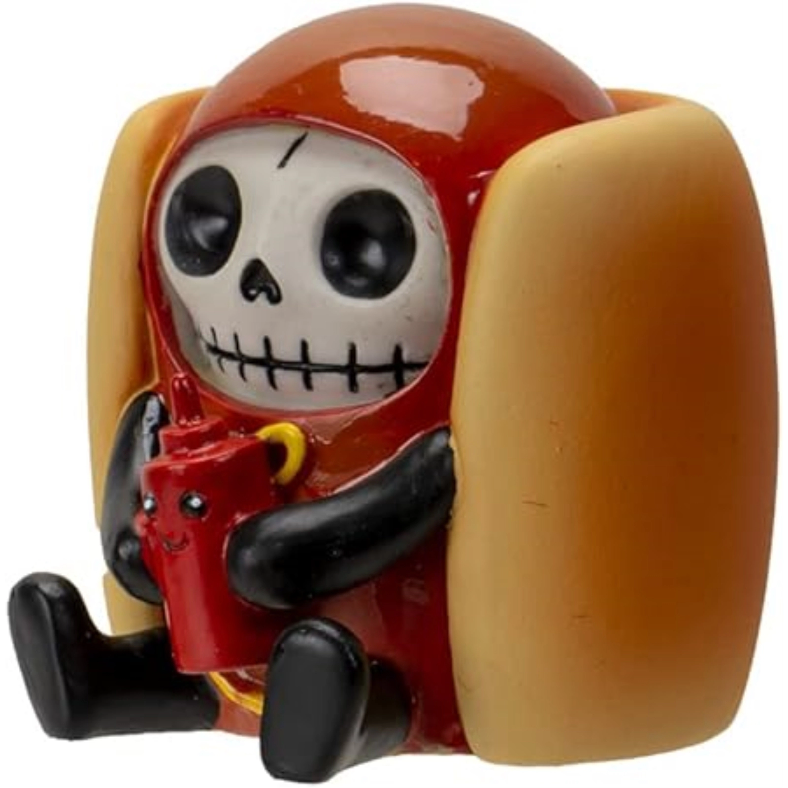 Pacific Giftware Furrybones Frank The Wiener Hotdog Bun With Ketchup Bottle Skeleton in Costume Figurine 2.4 inch